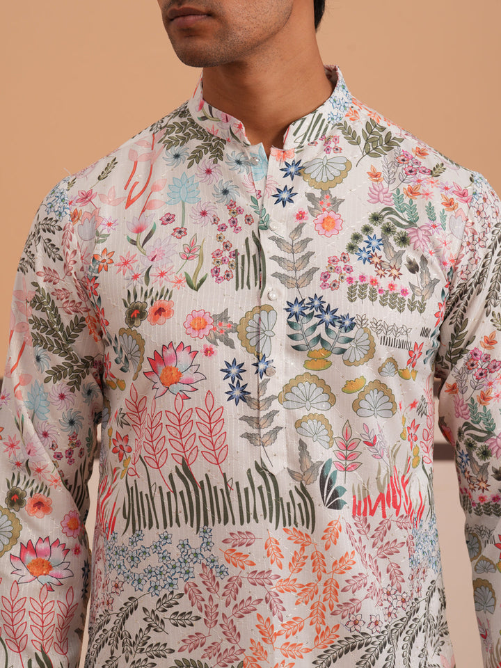 Men’S Printed Cotton Blend Kurta Pyjama