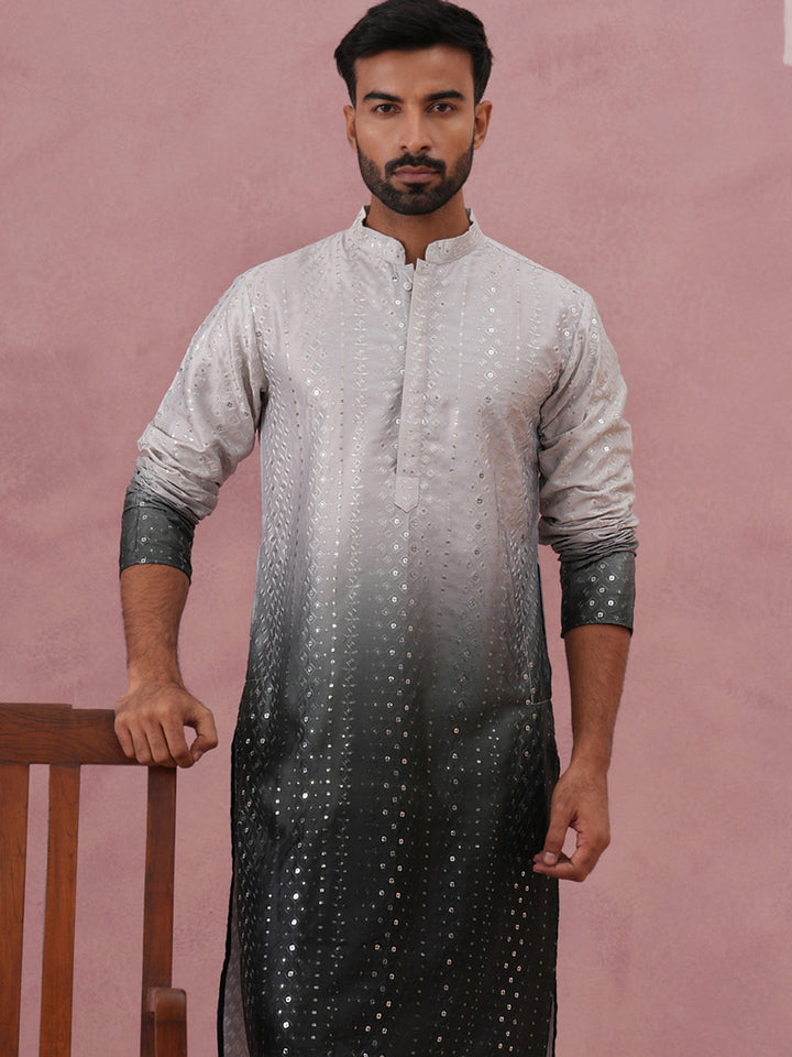 Ombre Silk Blend Kurta Pyjama Set With Sequin Work