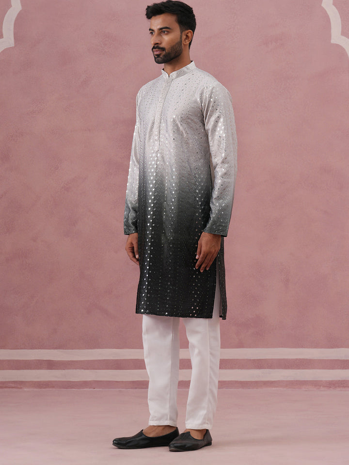 Ombre Silk Blend Kurta Pyjama Set With Sequin Work
