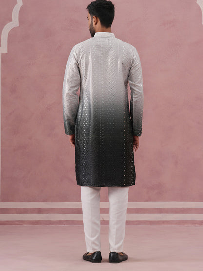 Ombre Silk Blend Kurta Pyjama Set With Sequin Work