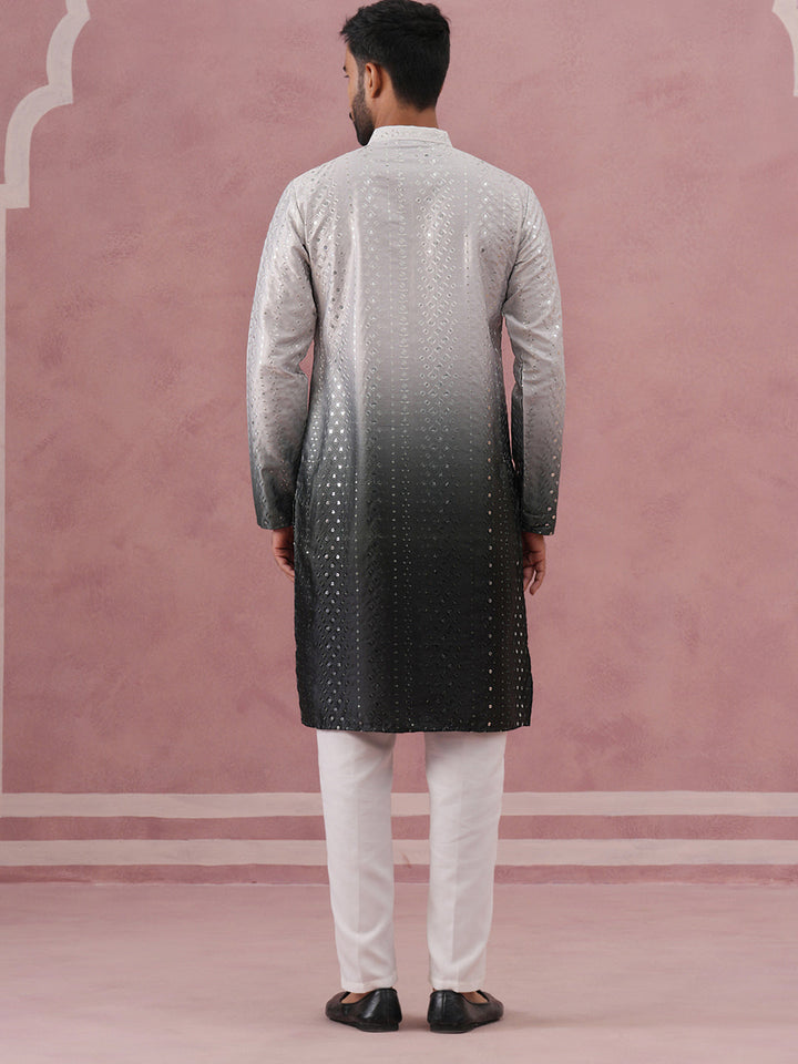Ombre Silk Blend Kurta Pyjama Set With Sequin Work