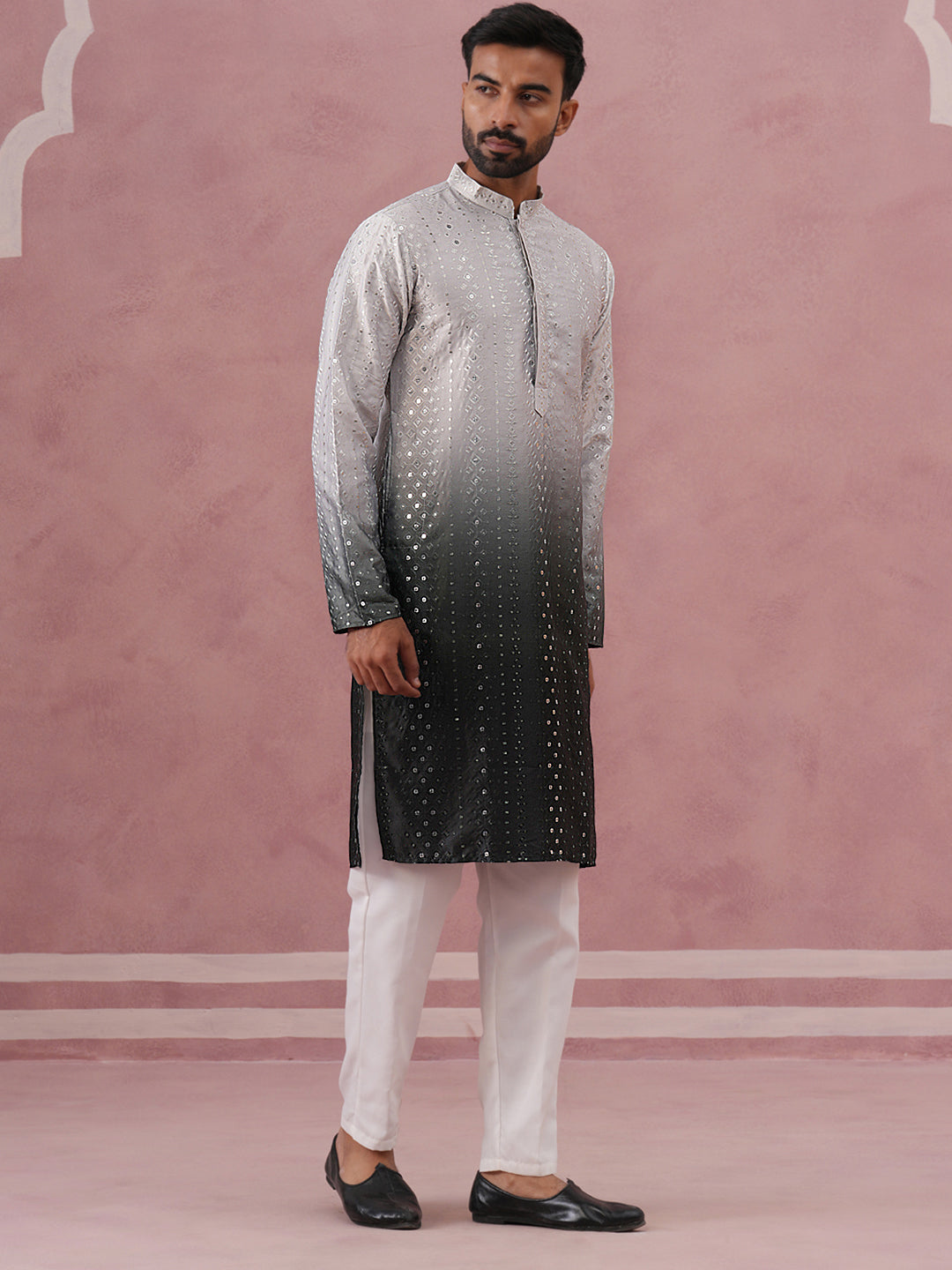 Ombre Silk Blend Kurta Pyjama Set With Sequin Work