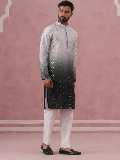 Ombre Silk Blend Kurta Pyjama Set With Sequin Work