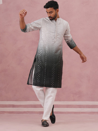 Ombre Silk Blend Kurta Pyjama Set With Sequin Work