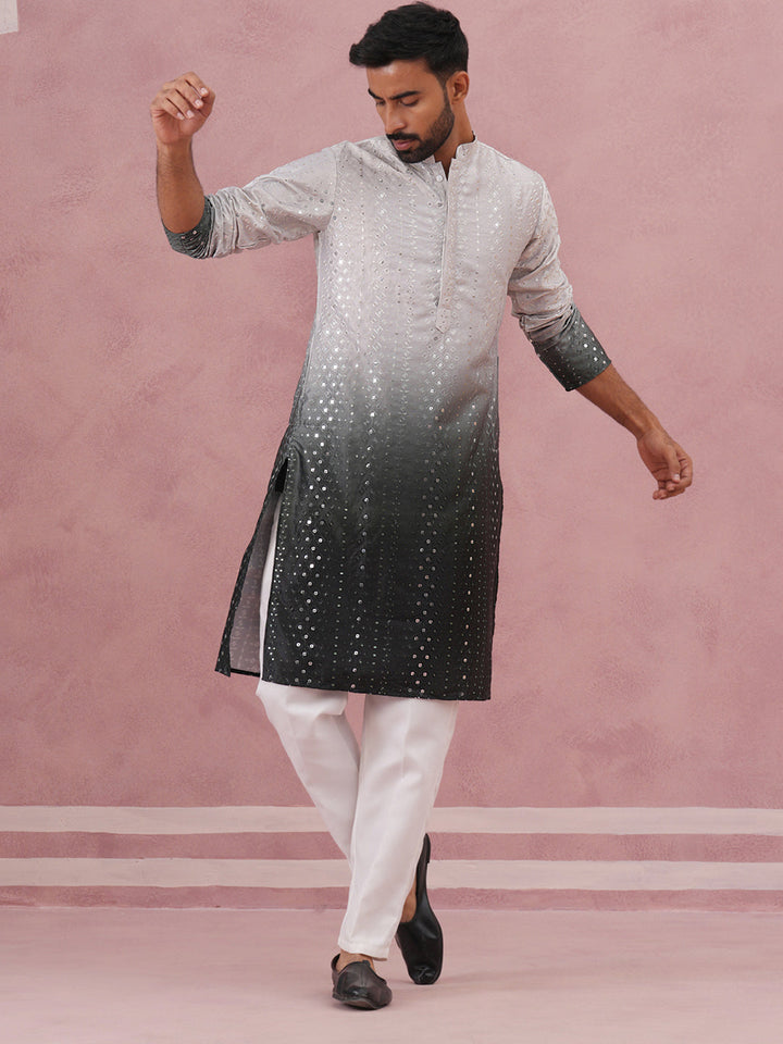 Ombre Silk Blend Kurta Pyjama Set With Sequin Work