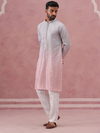 Ombre Silk Blend Kurta Pyjama Set With Sequin Work
