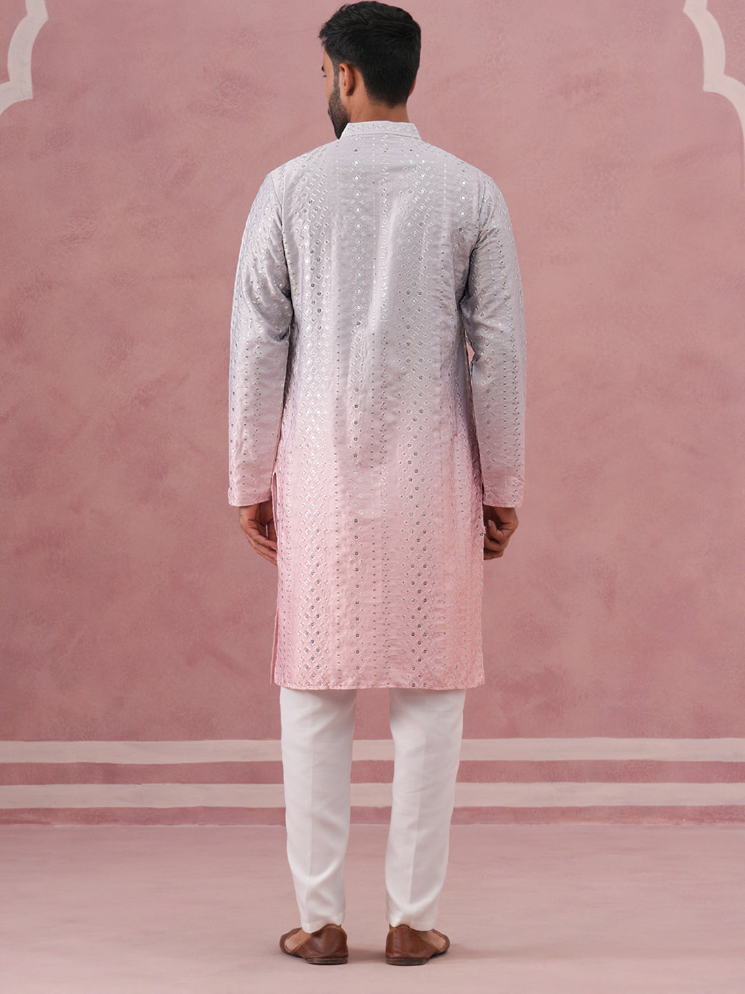 Ombre Silk Blend Kurta Pyjama Set With Sequin Work