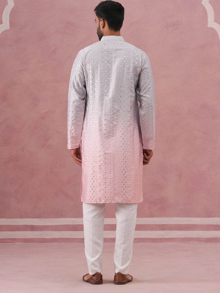 Ombre Silk Blend Kurta Pyjama Set With Sequin Work