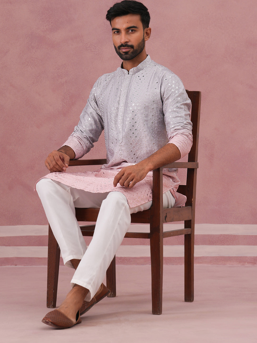 Ombre Silk Blend Kurta Pyjama Set With Sequin Work