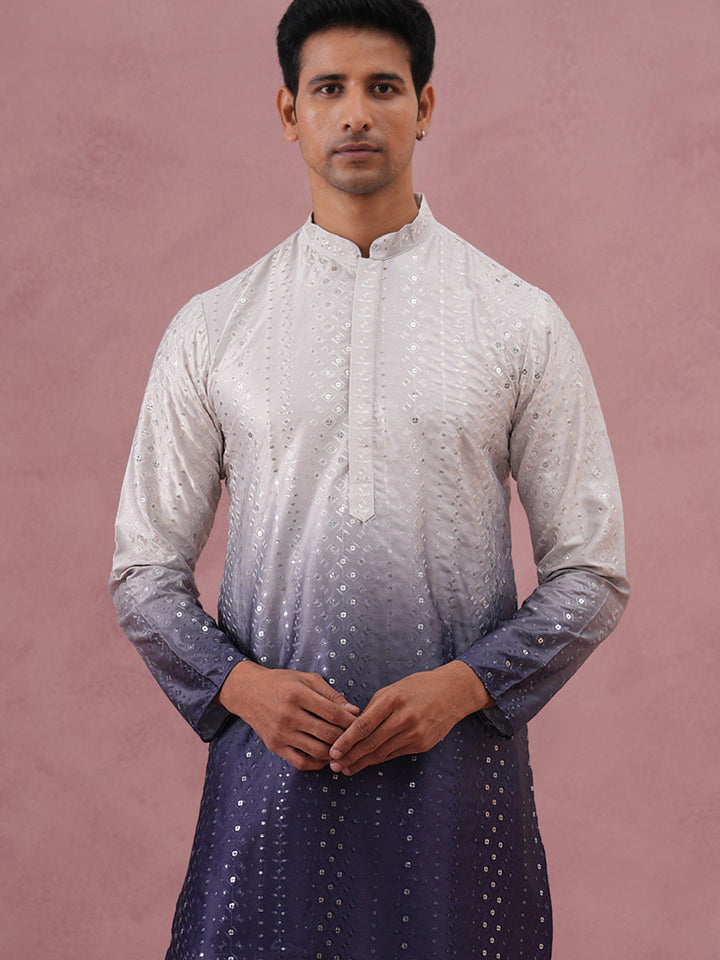 Ombre Silk Blend Kurta Pyjama Set With Sequin Work