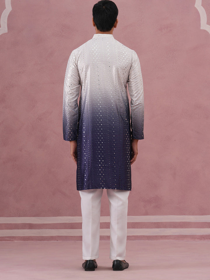 Ombre Silk Blend Kurta Pyjama Set With Sequin Work