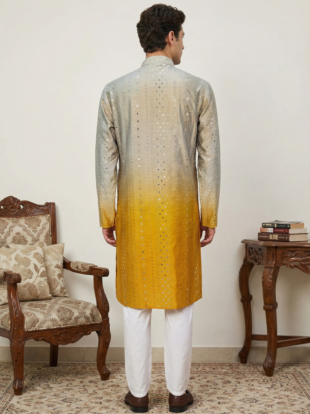 Ombre Silk Blend Kurta Pyjama Set With Sequin Work