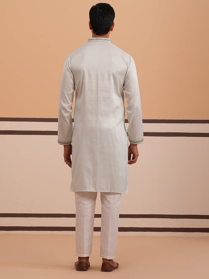 Traditional Embroidered Silk Blend Kurta Set