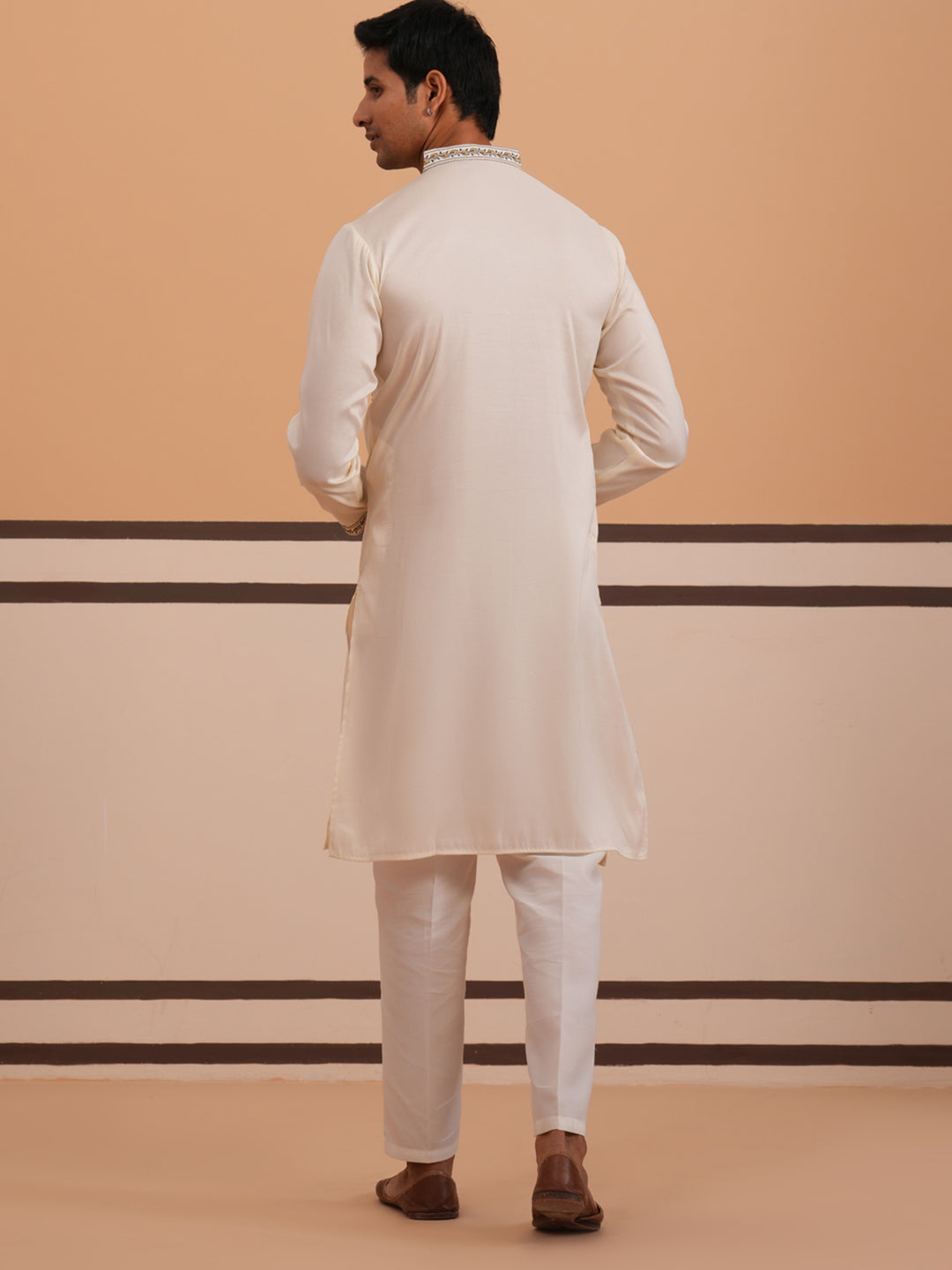 Traditional Embroidered Silk Blend Kurta Set