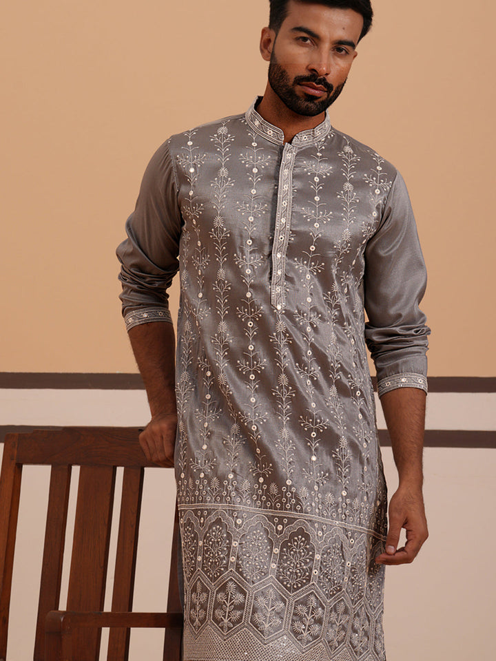 Festive Silk Blend Kurta Pyjama With Sequins Work