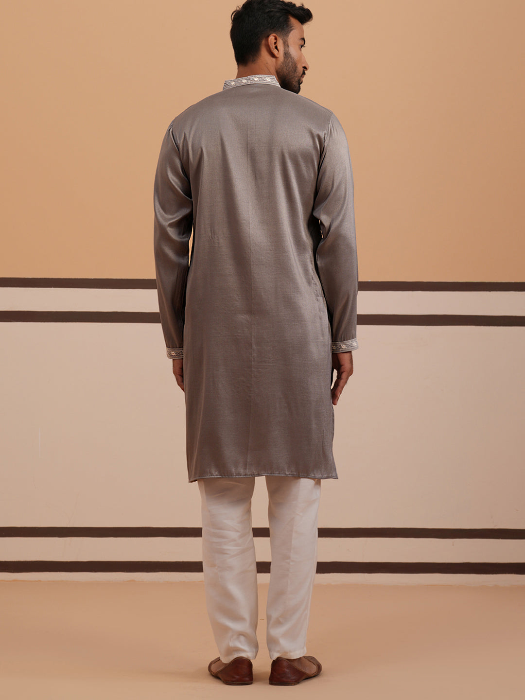 Festive Silk Blend Kurta Pyjama With Sequins Work
