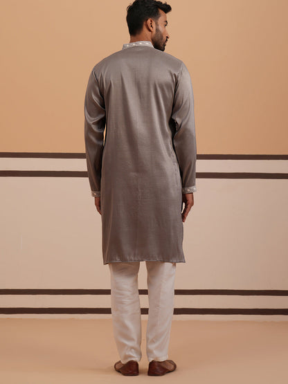 Festive Silk Blend Kurta Pyjama With Sequins Work