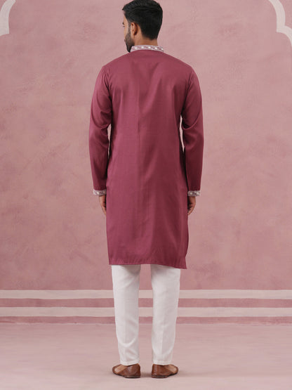 Festive Silk Blend Kurta Pyjama With Sequins Work
