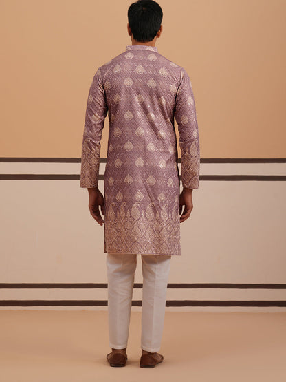 Embroidered Cotton-Blend Kurta Pyjama With Paisley Design
