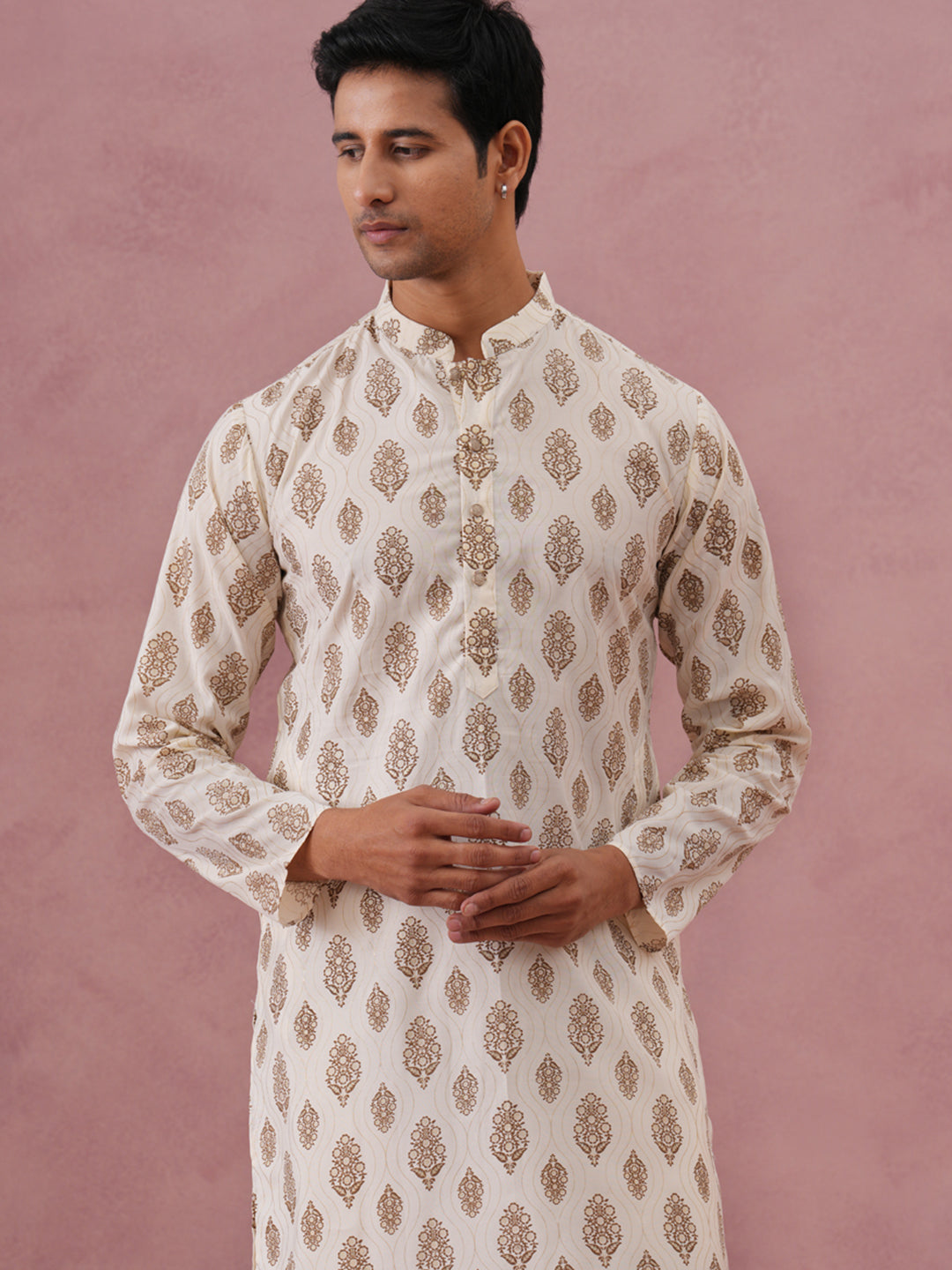 Silk-Blend Foil Printed Festive Kurta Pyjama