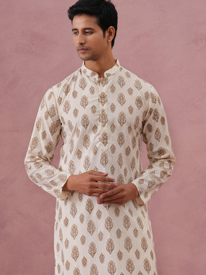 Silk-Blend Foil Printed Festive Kurta Pyjama