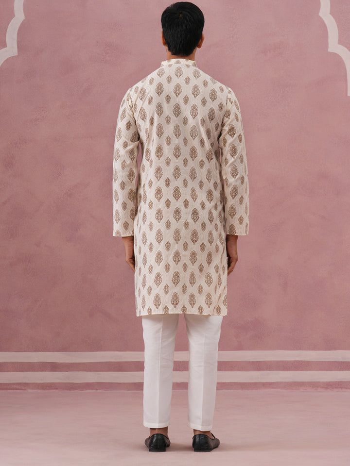 Silk-Blend Foil Printed Festive Kurta Pyjama