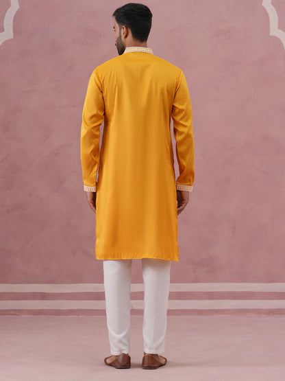 Traditional Silk-Blend Kurta Pyjama With Embroidery