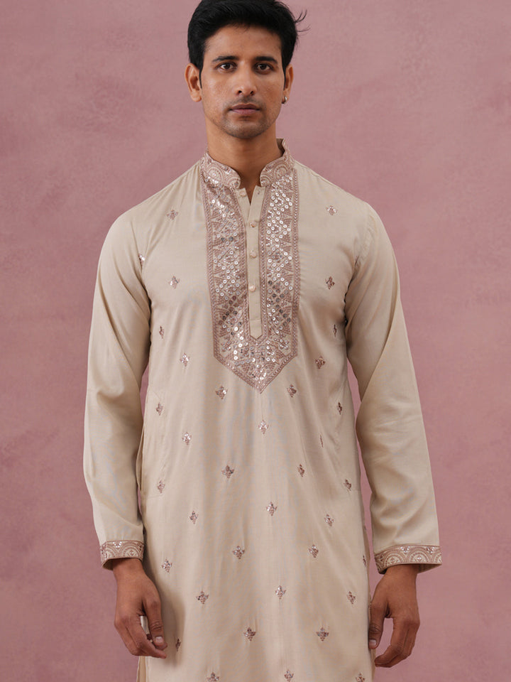 Silk Blend Embroidered Kurta Pyjama Set For Men