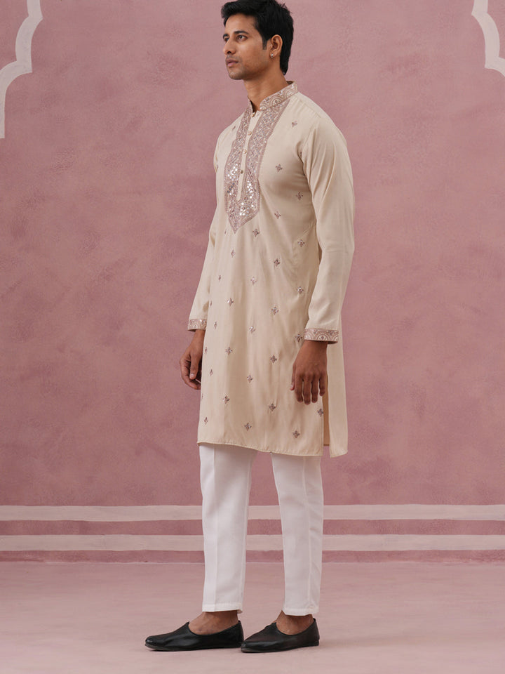 Silk Blend Embroidered Kurta Pyjama Set For Men