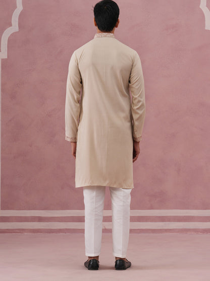 Silk Blend Embroidered Kurta Pyjama Set For Men