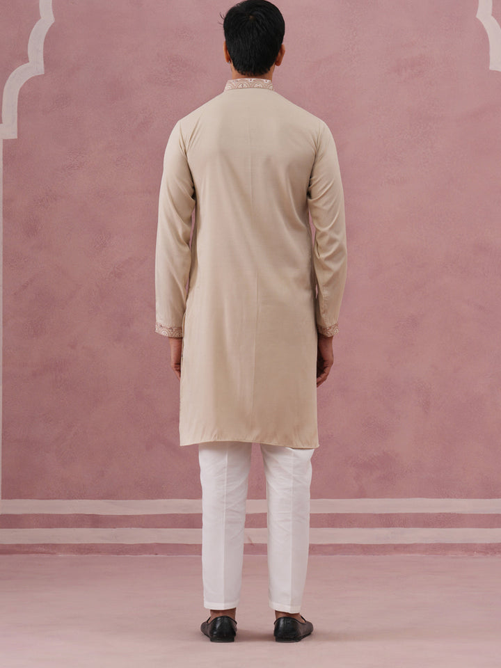 Silk Blend Embroidered Kurta Pyjama Set For Men