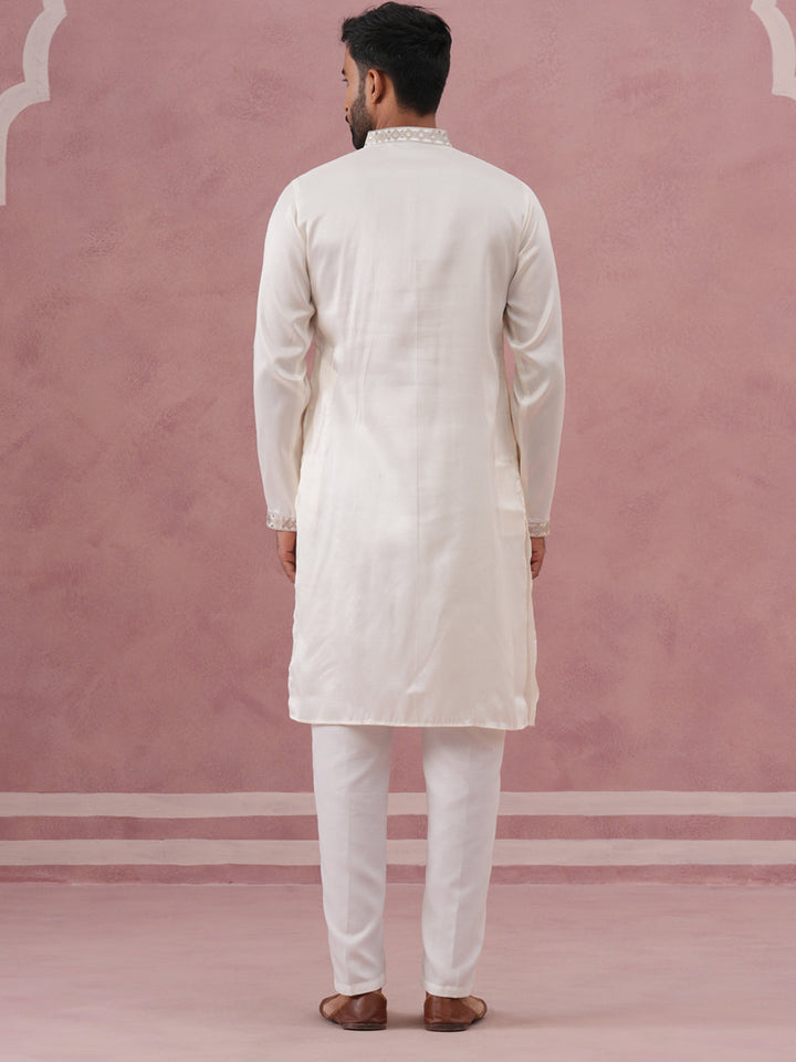 Silk Blend Embroidered Kurta Pyjama Set For Men