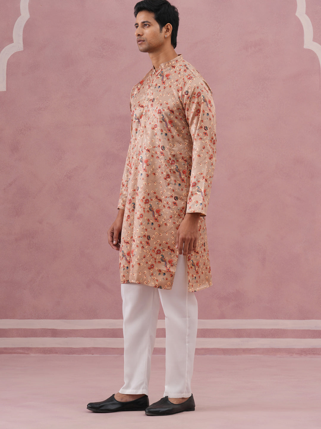 Floral Foil Printed Silk Blend Kurta Set