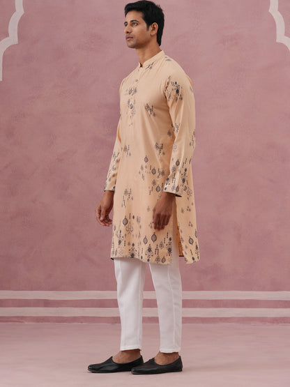 Men'S Foil Printed Festive Kurta Pyjama Set