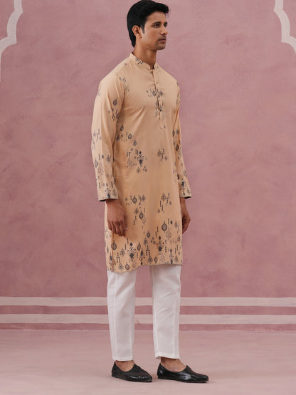 Men'S Foil Printed Festive Kurta Pyjama Set