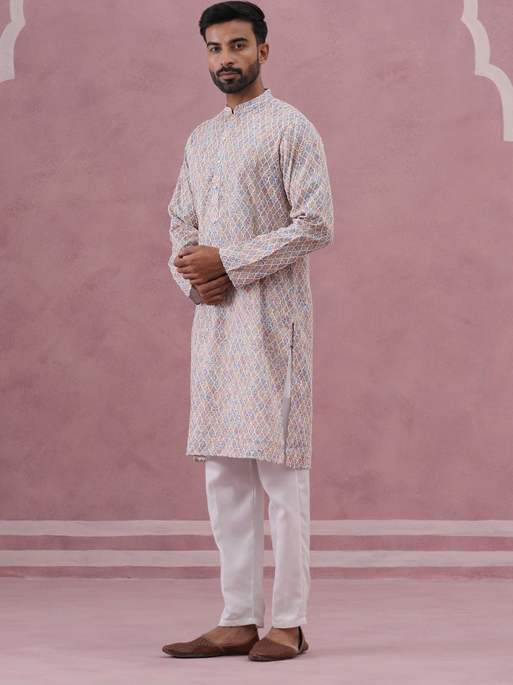 Traditional Cotton Blend Embroidered Kurta Pyjama