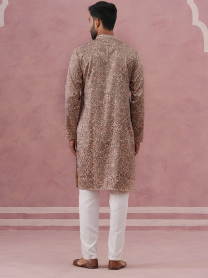 Men’S Thread Work & Printed Kurta Pyjama Set