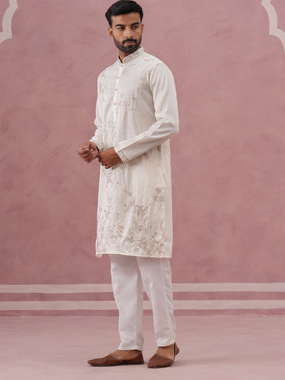Men’S Silk Blend Embroidered Kurta Pyjama Set