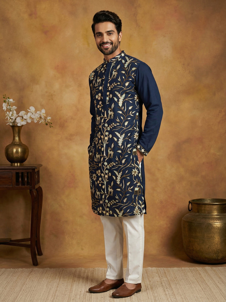 Silk Blend Designer Embroidered Kurta Set