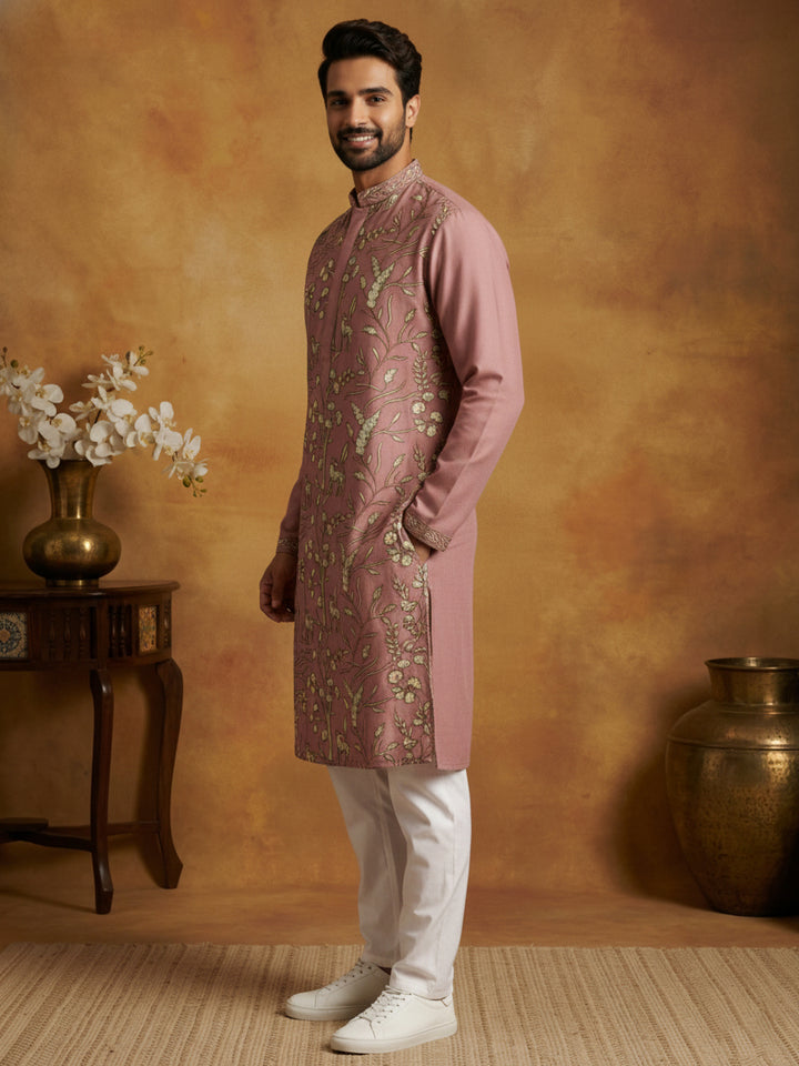 Silk Blend Designer Embroidered Kurta Set