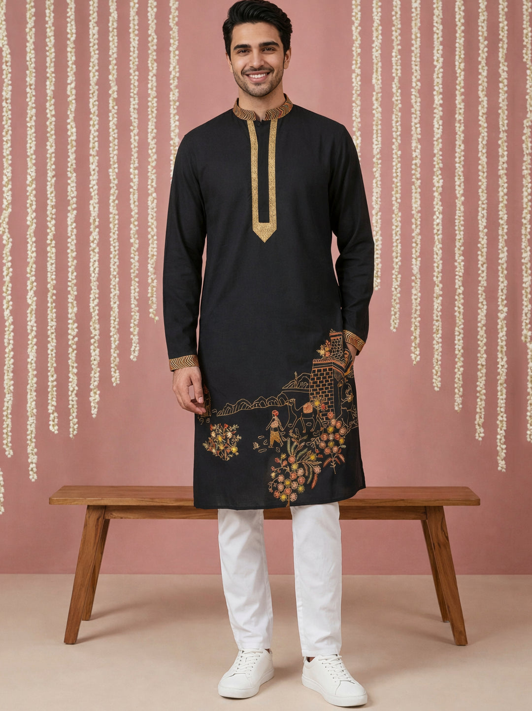 Men Embroidered Silk Blend Kurta Set