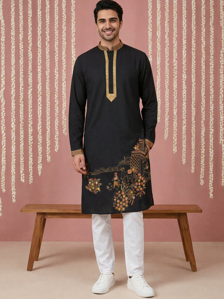 Men Embroidered Silk Blend Kurta Set