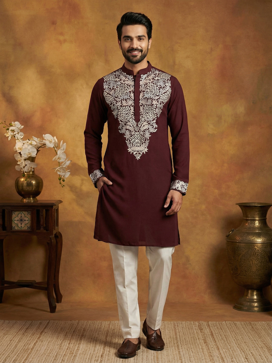 Japanese Fabric Embroidered Kurta Pyjama