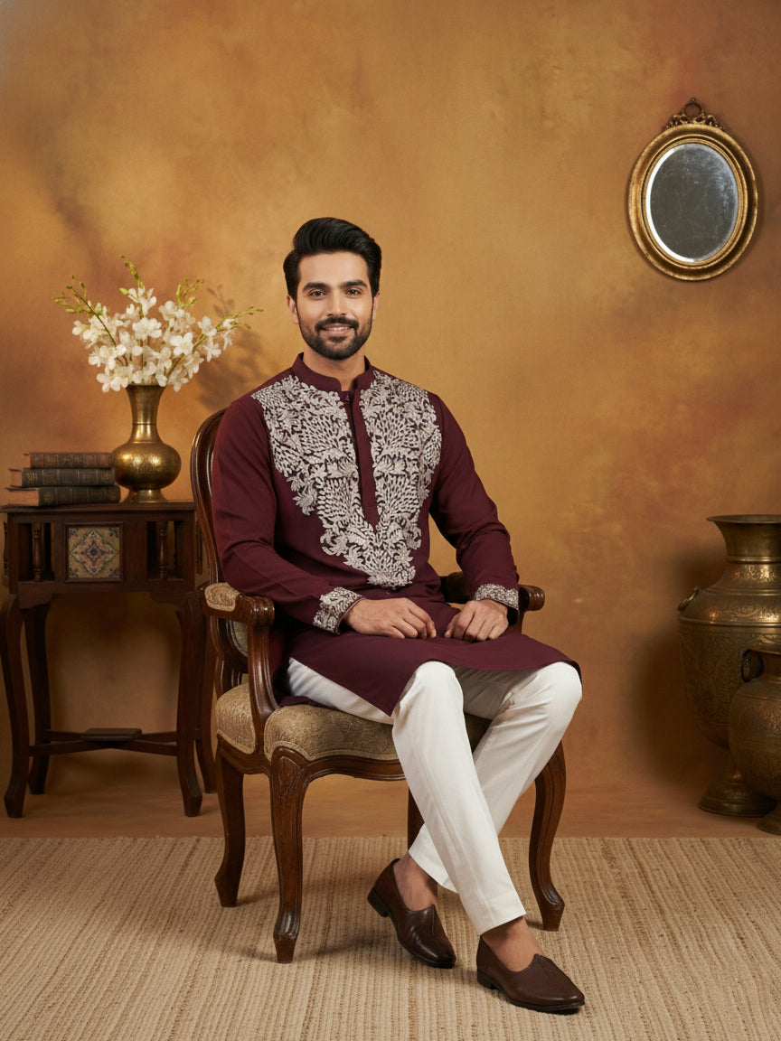 Japanese Fabric Embroidered Kurta Pyjama