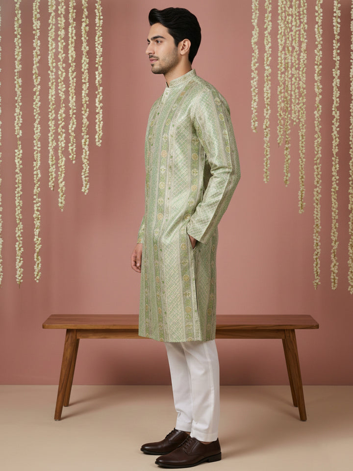 Men Silk Blend Embroidered Kurta Pyjama Set