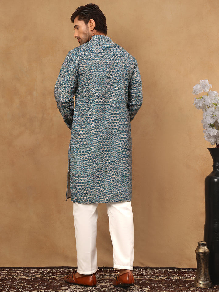 Cotton Blend Ethnic Printed Kurta Pyjama Set
