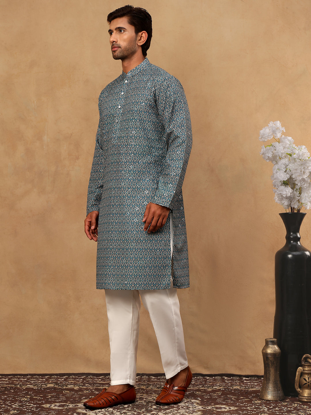 Cotton Blend Ethnic Printed Kurta Pyjama Set