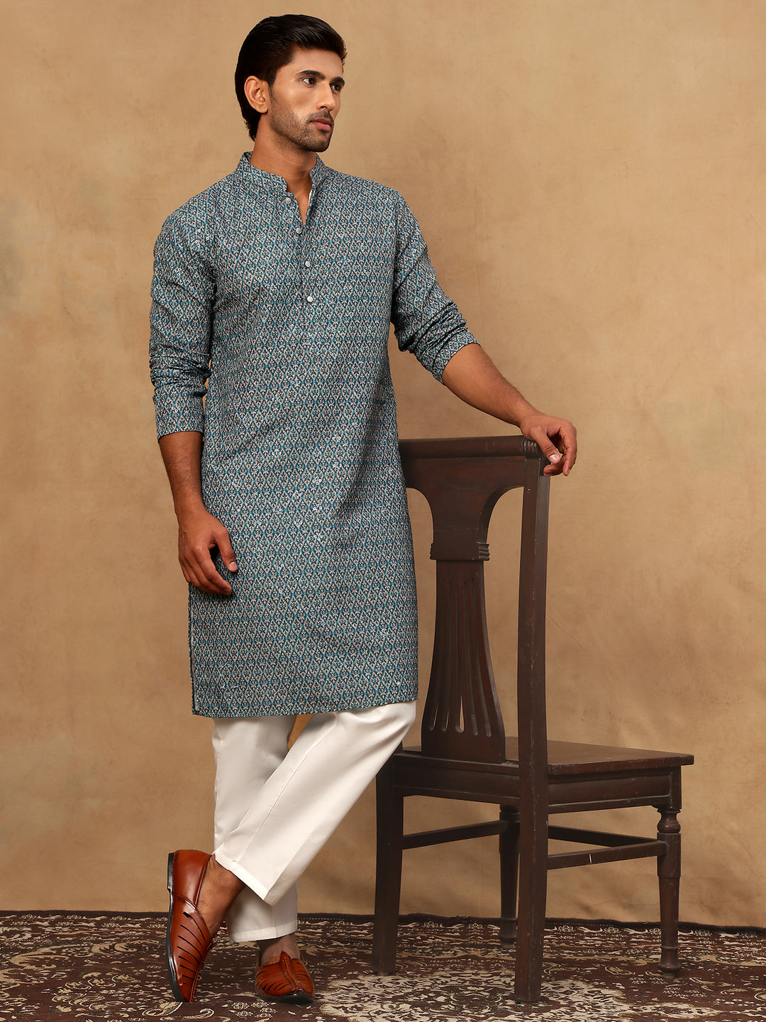 Cotton Blend Ethnic Printed Kurta Pyjama Set