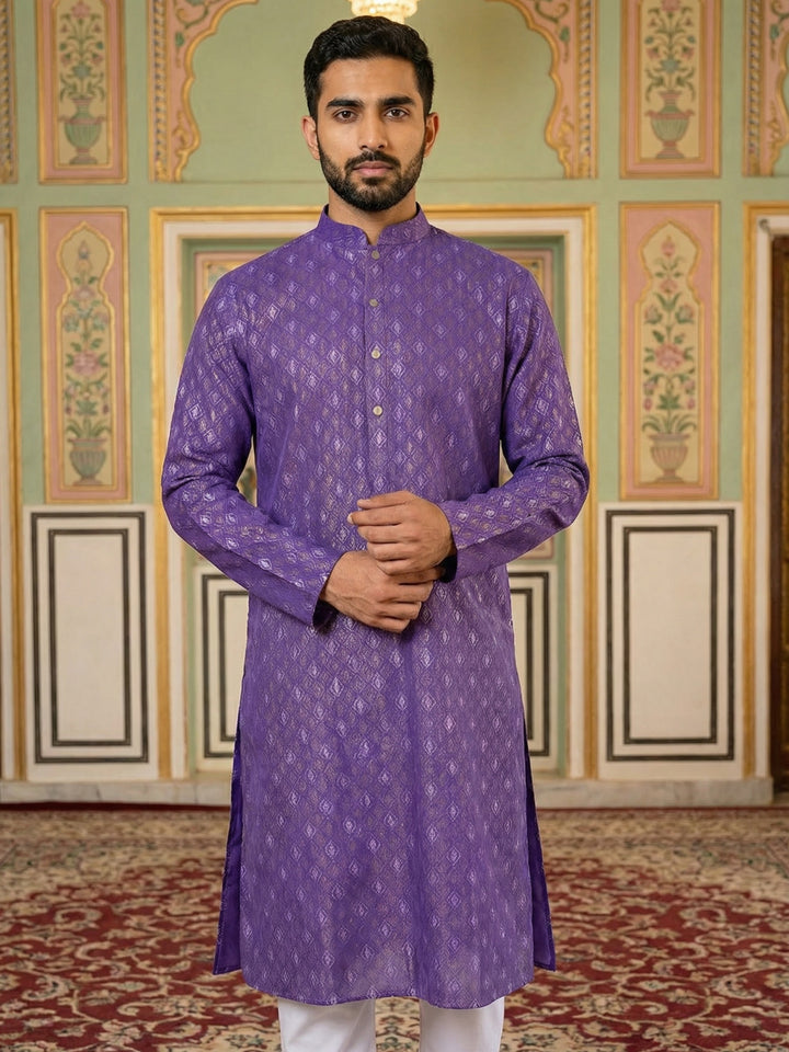 Classic Ethnic Print Cotton Blend Kurta Pyjama Set