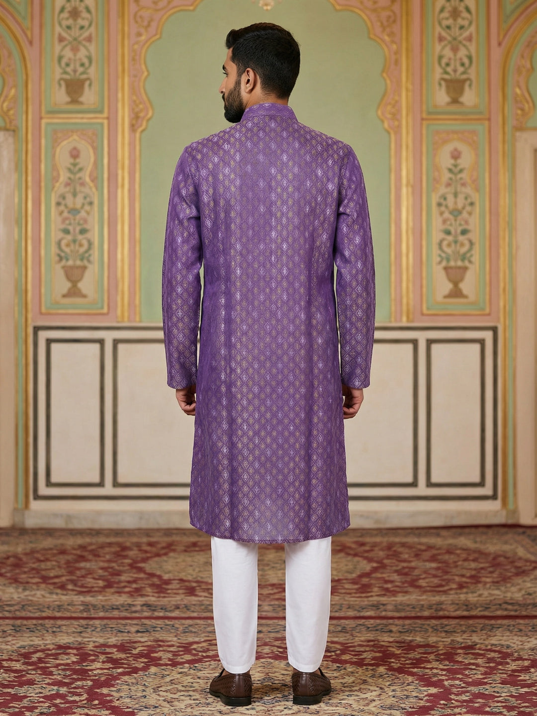 Classic Ethnic Print Cotton Blend Kurta Pyjama Set